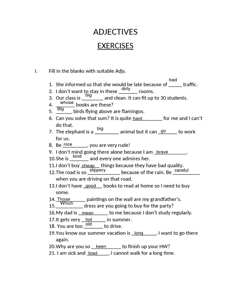 Adjective Exercises for Discipline | PDF | Language Arts & Discipline