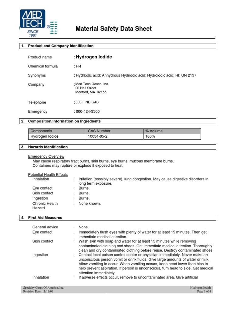 Material Safety Data Sheet Hydrogen Iodide PDF Firefighting