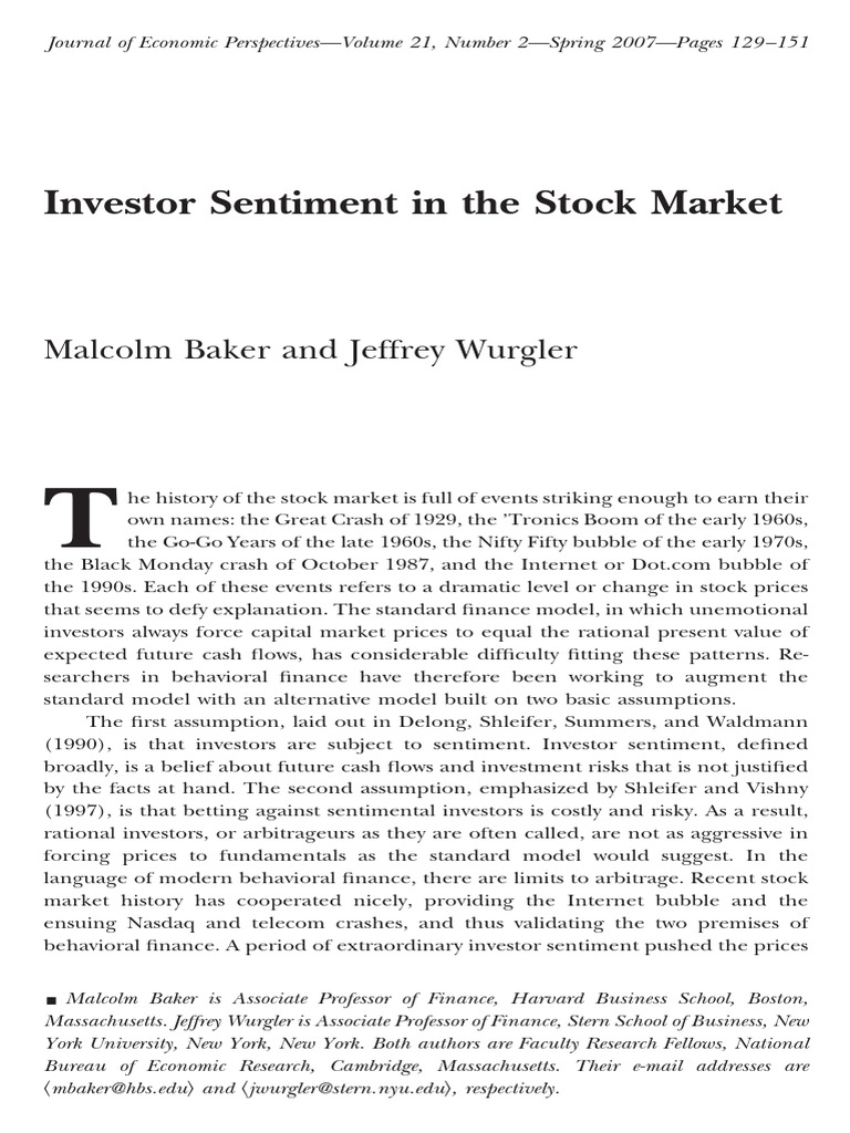 Investor Sentiment in The Stock Market: Malcolm Baker and Jeffrey ...