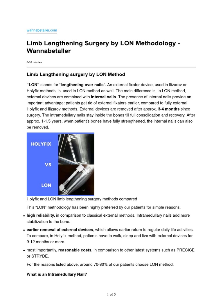 Limb Lengthening Surgery by LON Methodology - Wannabetaller PDF | PDF ...