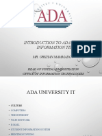 Introduction To Ada University Information Technologies: Mr. Orkhan Mammadov