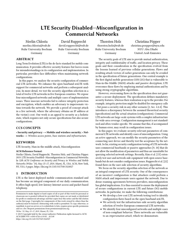 LTE Security DisabledMisconfiguration in Commercial Networks PDF