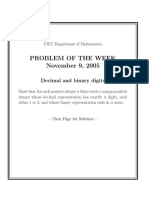 Problem of The Week November 9, 2005: Decimal and Binary Digits