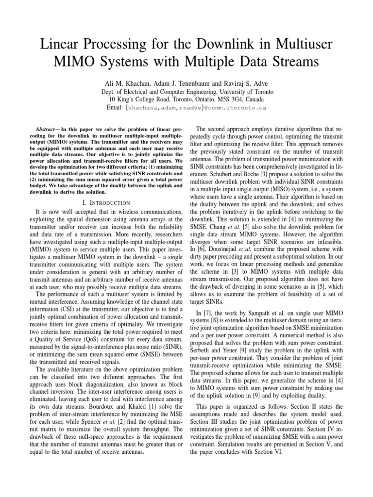 Linear Precoding in Multiuser MIMO Systems | PDF | Mimo | Wireless
