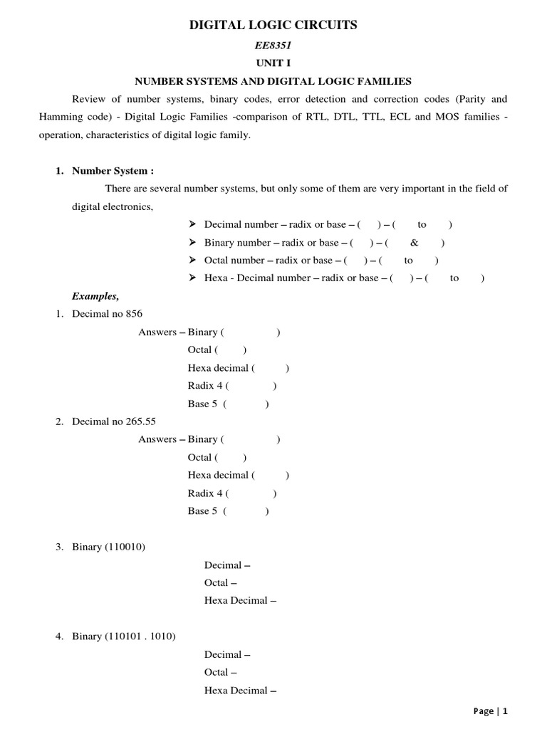 Number Systems in Digital Logic Design | PDF | Logic Gate | Electronic ...