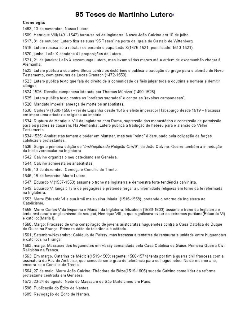 95 Teses de Lutero: Resumo e Análise | PDF | Martinho Lutero | João Calvino
