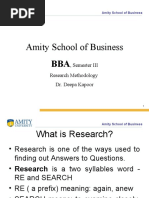 Amity School of Business:, Semester III Research Methodology Dr. Deepa Kapoor