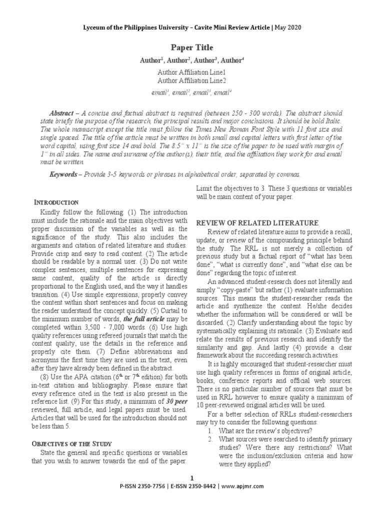 Mini Review Template | PDF | Citation