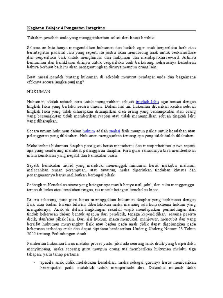 Jawaban Kegiatan Belajar 4 Penguatan Integritas 2 Pdf