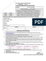 Admit Card For Written Examination: Paschim Medinipur Zilla Parishad Midnapore - 721 101