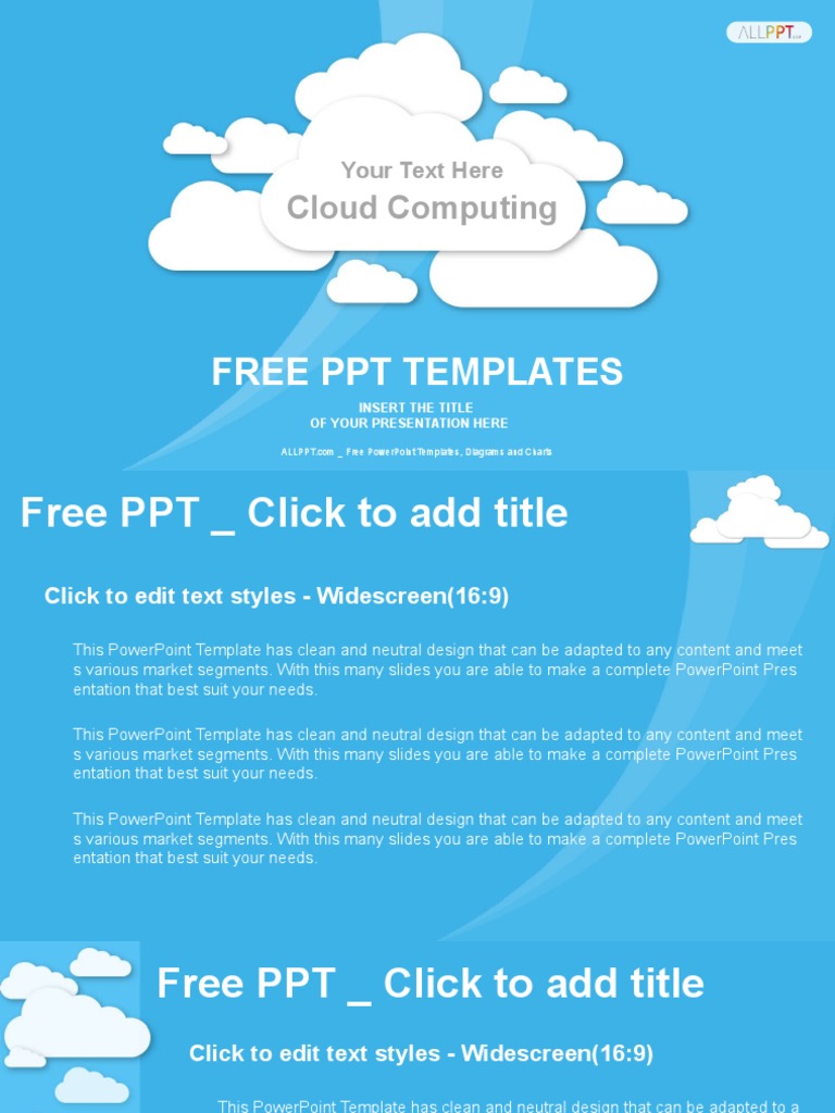 Cloud Computing On Blue PowerPoint Templates Widescreen | PDF