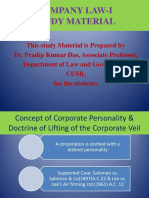Company Law-I, Concept of Corporate Personality & Doctrine of Lifting of The Corporate Veil PDF