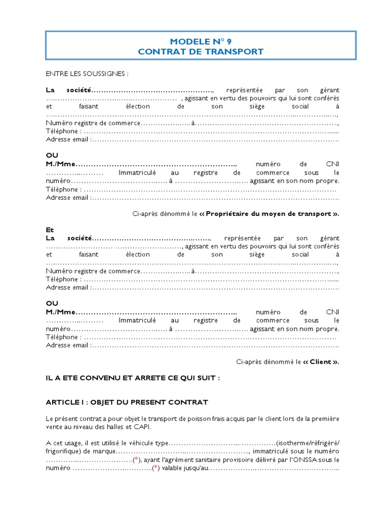 Contrat Transport PDF | Download Free PDF | Transport | Business