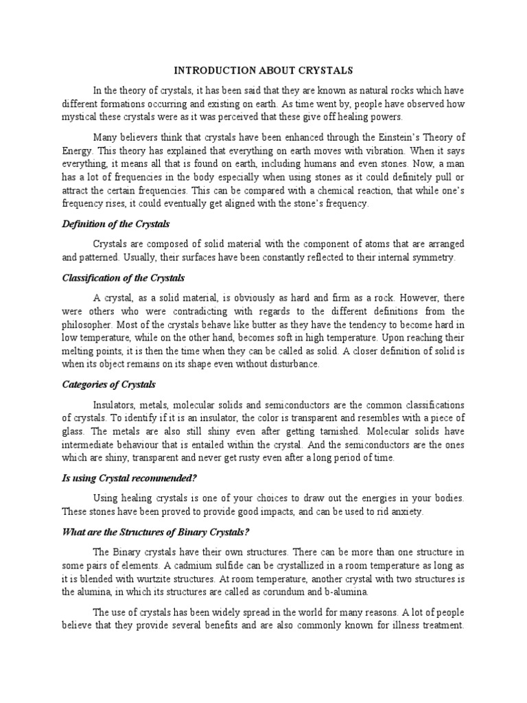 Introduction About Crystals Definition of The Crystals PDF Crystal