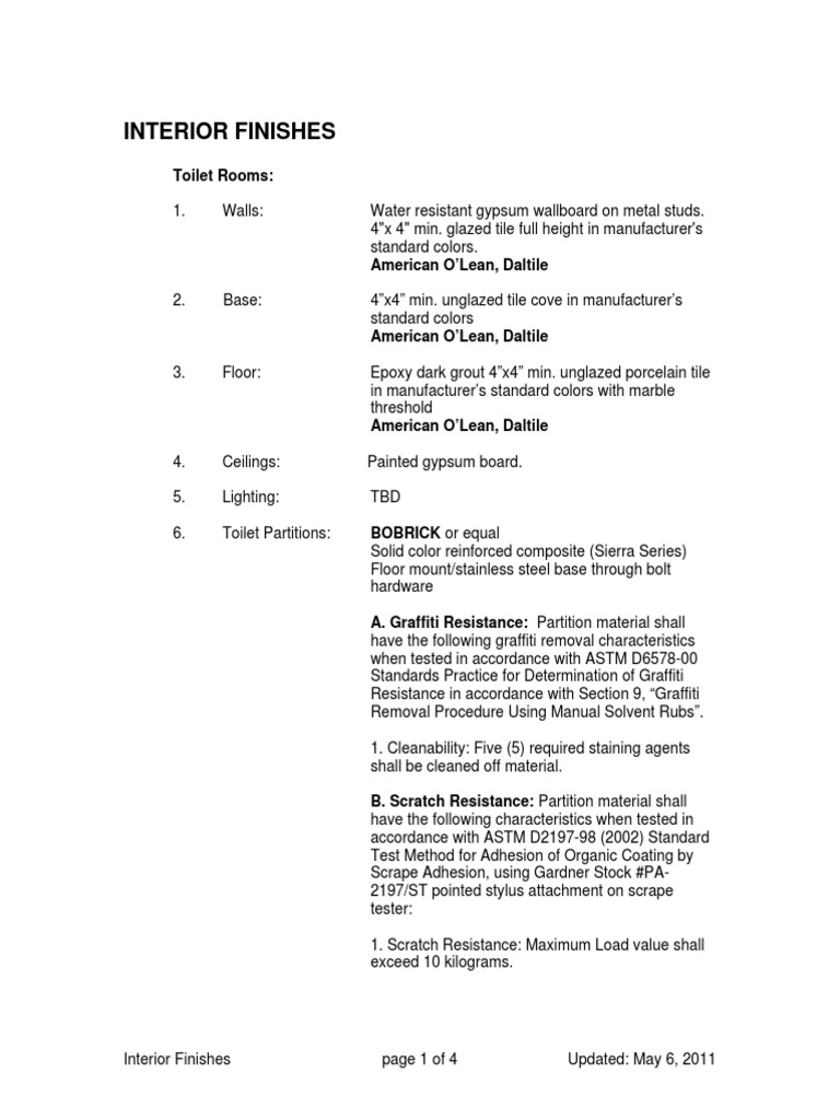 Interior Finishes Specifications Guide | PDF | Wall | Drywall