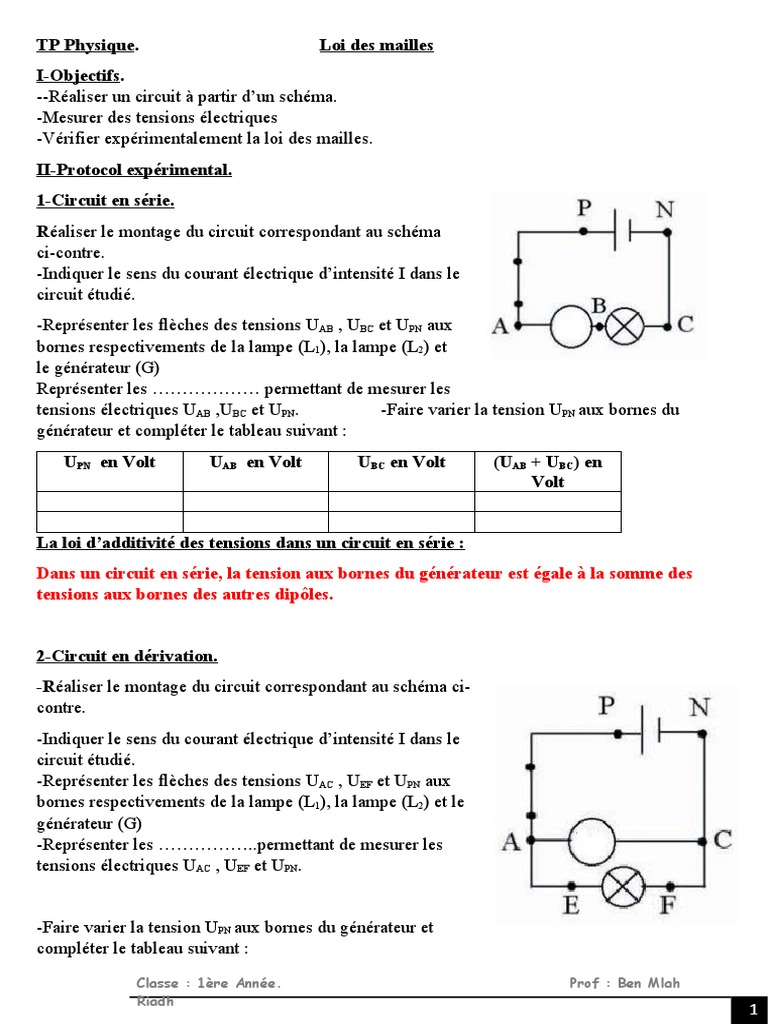 Dans Le Schema Ci contre Deux Ensembles Correspondants A Deux TP Physique Loi Des Mailles. | PDF | Tension électrique | Dynamique  (Mécanique)
