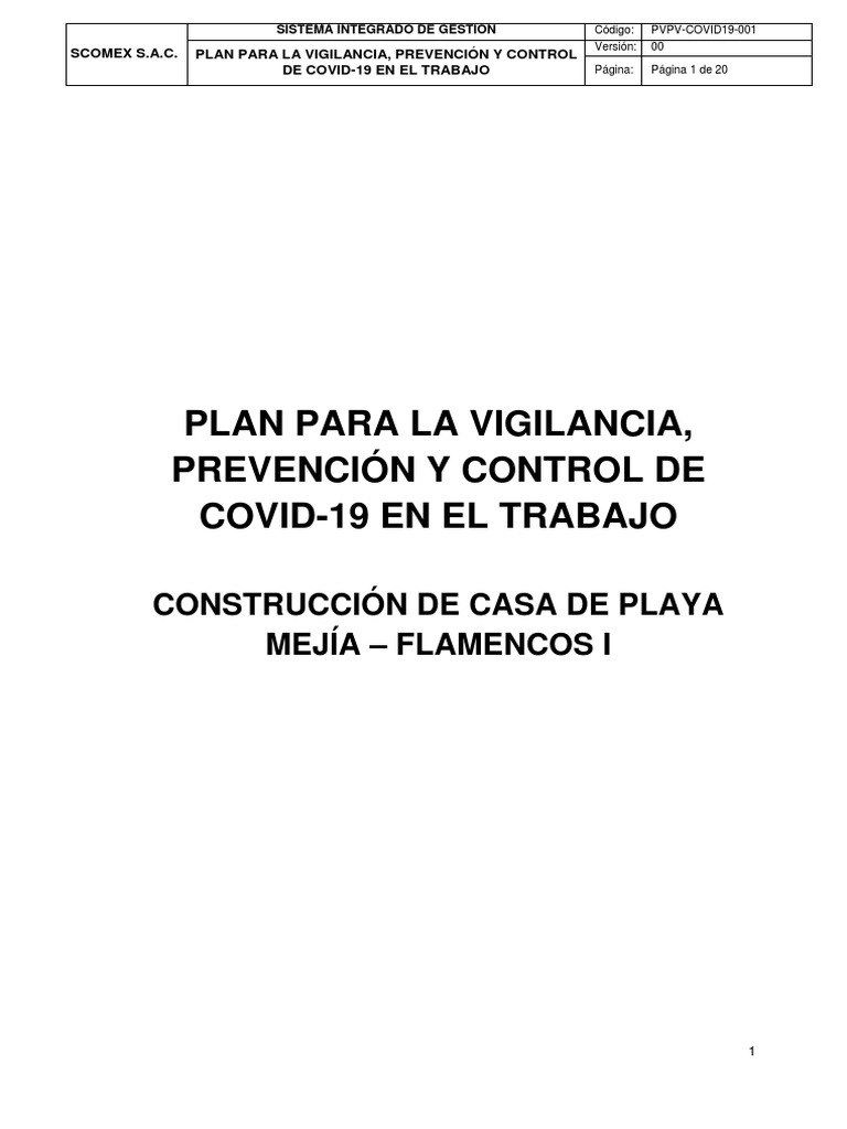 Plan Covid Construcción PDF | PDF | Lavado de manos | Condicion cronica