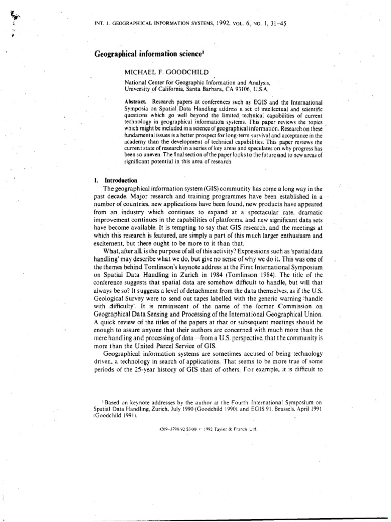 Goodchild - 1992 - Geographical Information Science | PDF