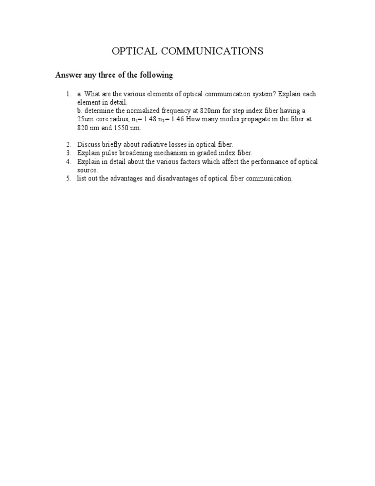 Optical Communication Exam Questions | PDF | Technology & Engineering