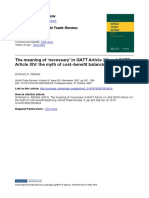 The Meaning of Necessary' in GATT Article XX and GATS Article XIV: The Myth of Cost-Bene T Balancing DONALD H. REGAN