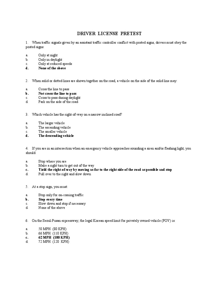 Driver License Pretest PDF Road Infrastructure Traffic
