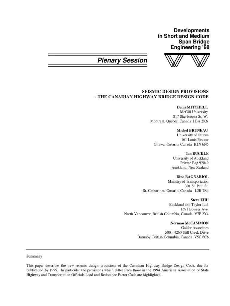 Seismic Design Canadian Bridge Design Code PDF PDF Buckling Deep