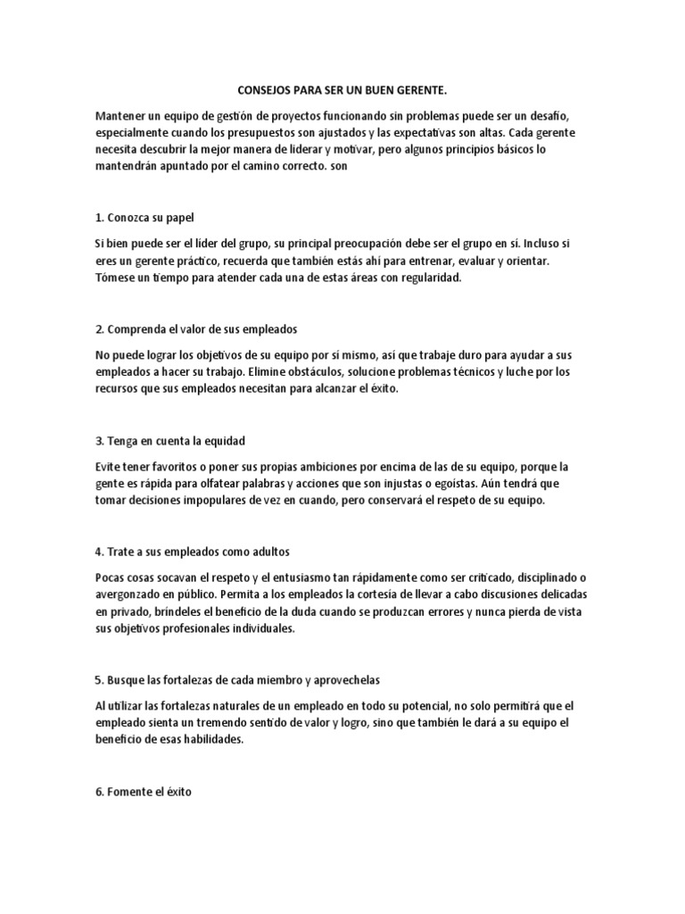12 Consejos para Ser Un Buen Gerente... | PDF | Toma de decisiones ...