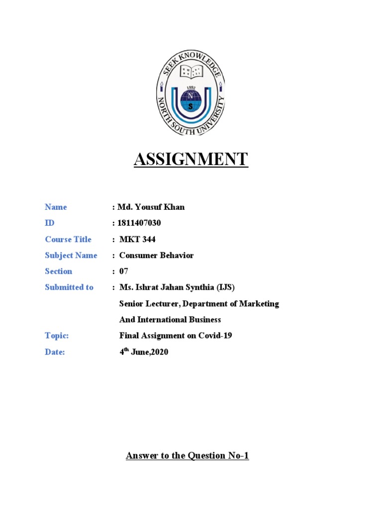 Assignment: Name ID Course Title Subject Name Section Submitted To ...
