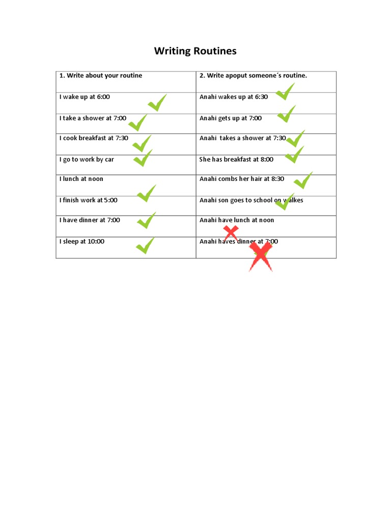 Daily Routine Comparison Worksheet | PDF