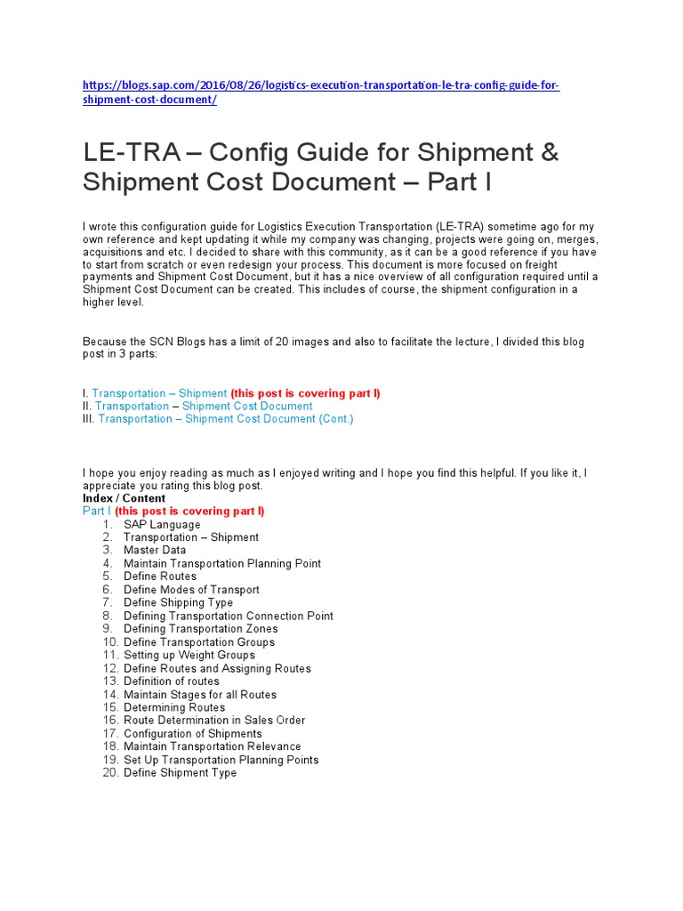 SAP Shipment and Costing Config Guide1 PDF Freight Transport