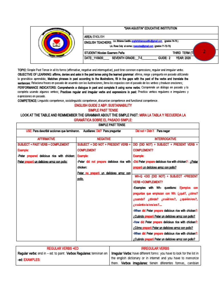 Simple Past Tense Guide for Students | PDF | Grammar | Linguistics