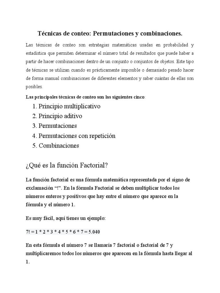 Técnicas de Conteo | PDF | Permutación | ensalada