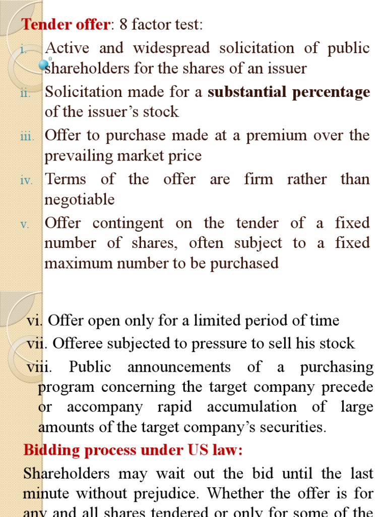 Tender Offer: I. Ii. Iii. Iv. V | PDF | Takeover | Mergers And Acquisitions