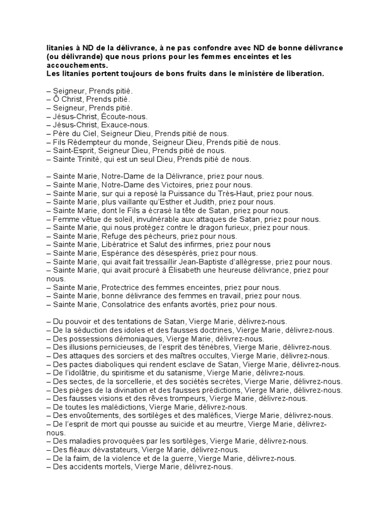 Litanie De Notre Dame De La Délivrance
