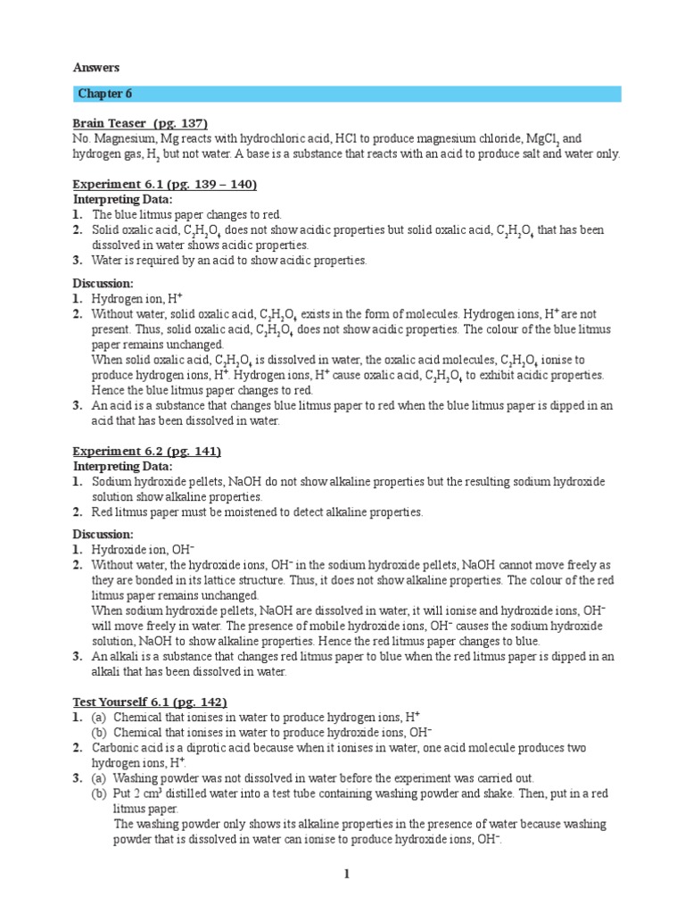 Answers Chapter 6 | PDF | Hydroxide | Salt (Chemistry)