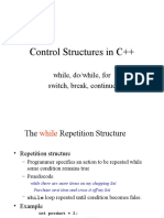 Control Structures in C++: While, Do/while, For Switch, Break, Continue