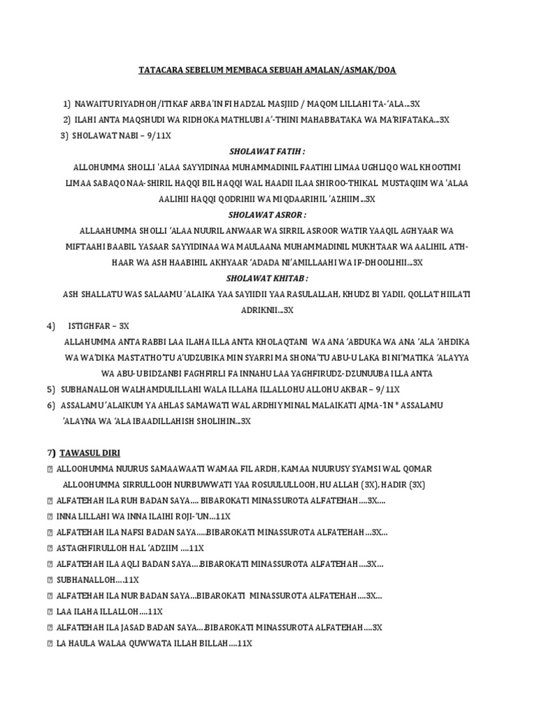 Tatacara Sebelum Membaca Sebuah Amalan Asmak Doa Pdf Banu Hashim Ali