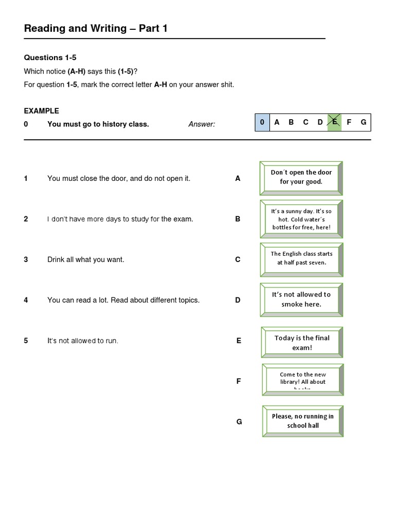 Reading and Writing - Part 1: Questions 1-5 | PDF | Mouse | Pet