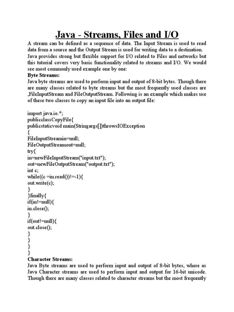 Java - Streams, Files and I/O | Download Free PDF | Computer ...
