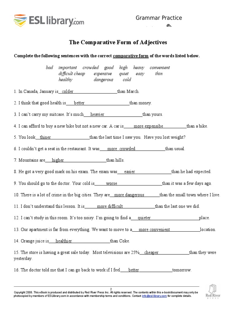 Esl Library Comparative And Superlative Pdf