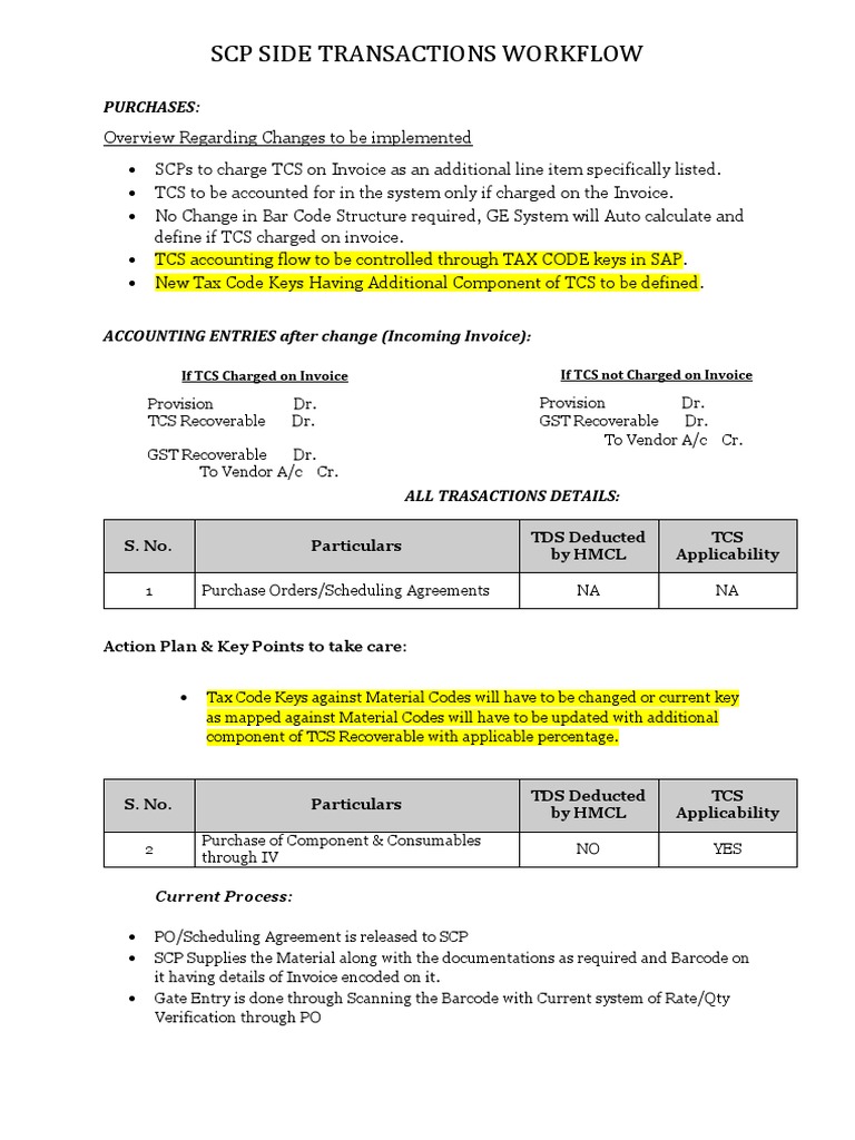 SCP Transactions & TCS Workflow | PDF | Invoice | Value Added Tax