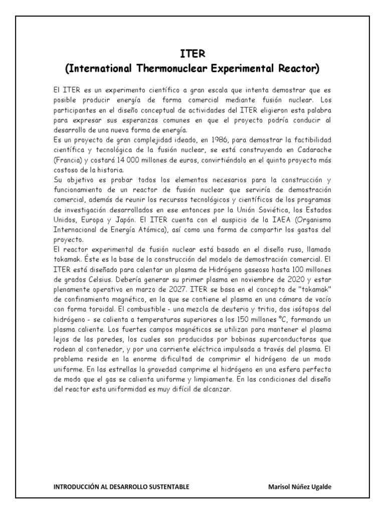 ITER | PDF | Tecnología energética | Formas de energia