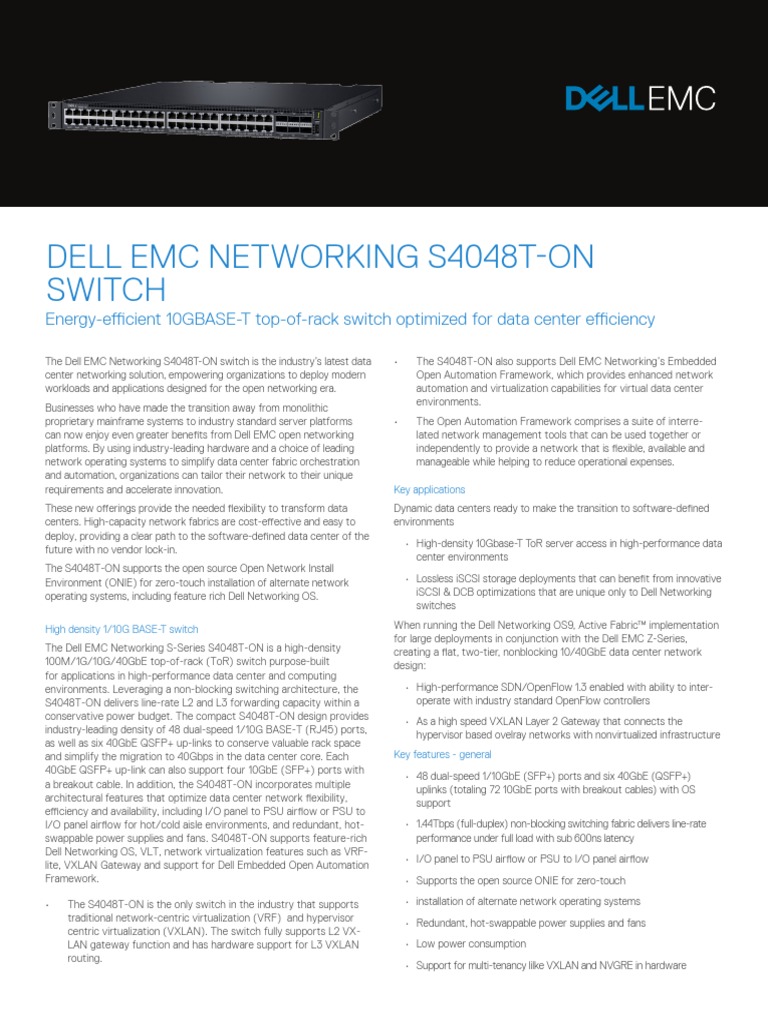 Dell Emc Networking s4048T On Spec Sheet PDF I Pv6 Protocols