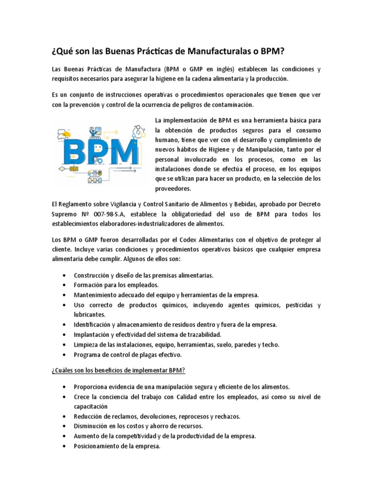 Importancia de las BPM en la Industria Alimentaria | PDF | Seguridad ...