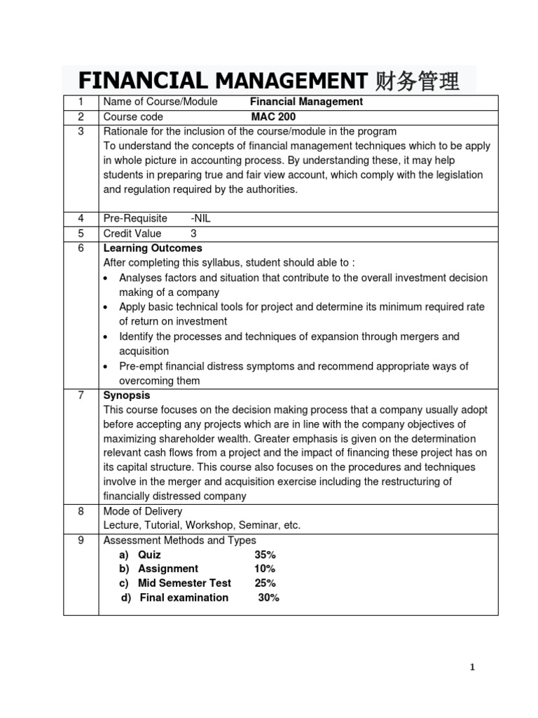 Financial Management Note Week 1 PDF | PDF | Balance Sheet | Income ...