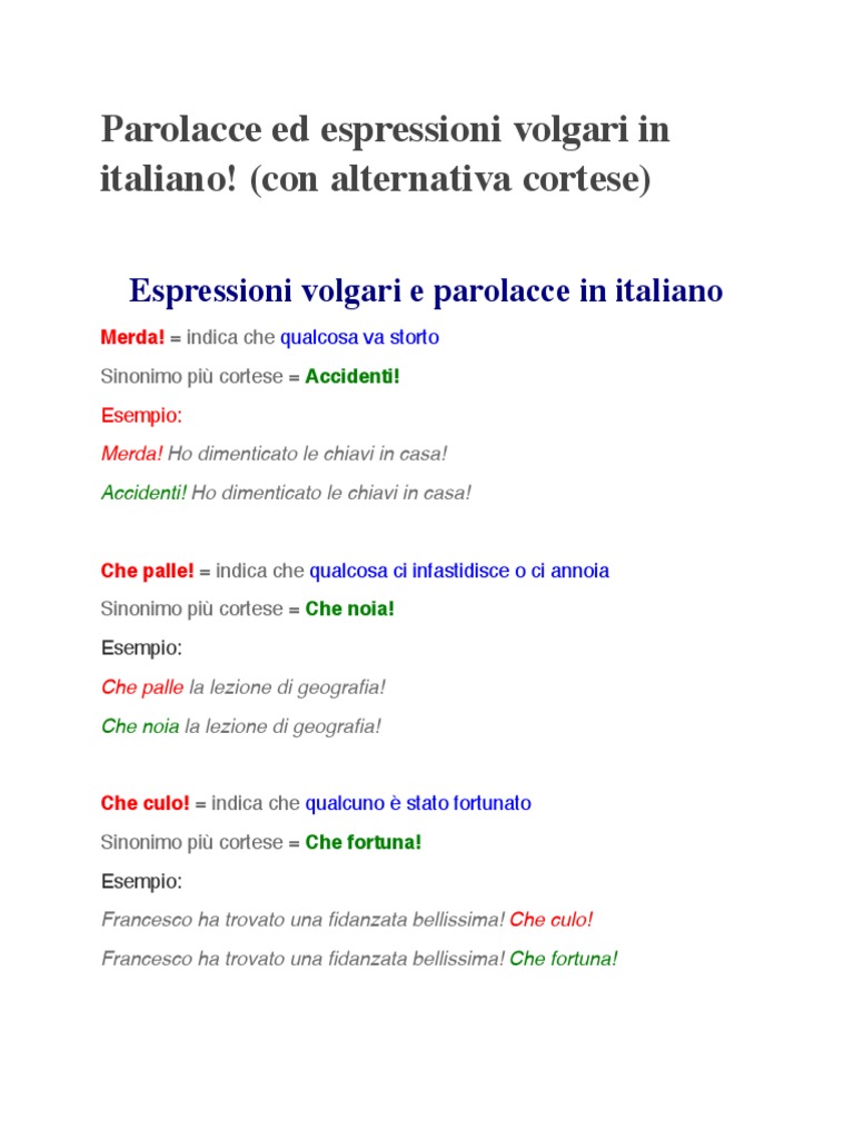 Espressioni Volgari e Parolacce in Italiano | PDF