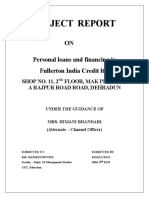 Project Report: ON Personal Loans and Financing in Fullerton India Credit LTD