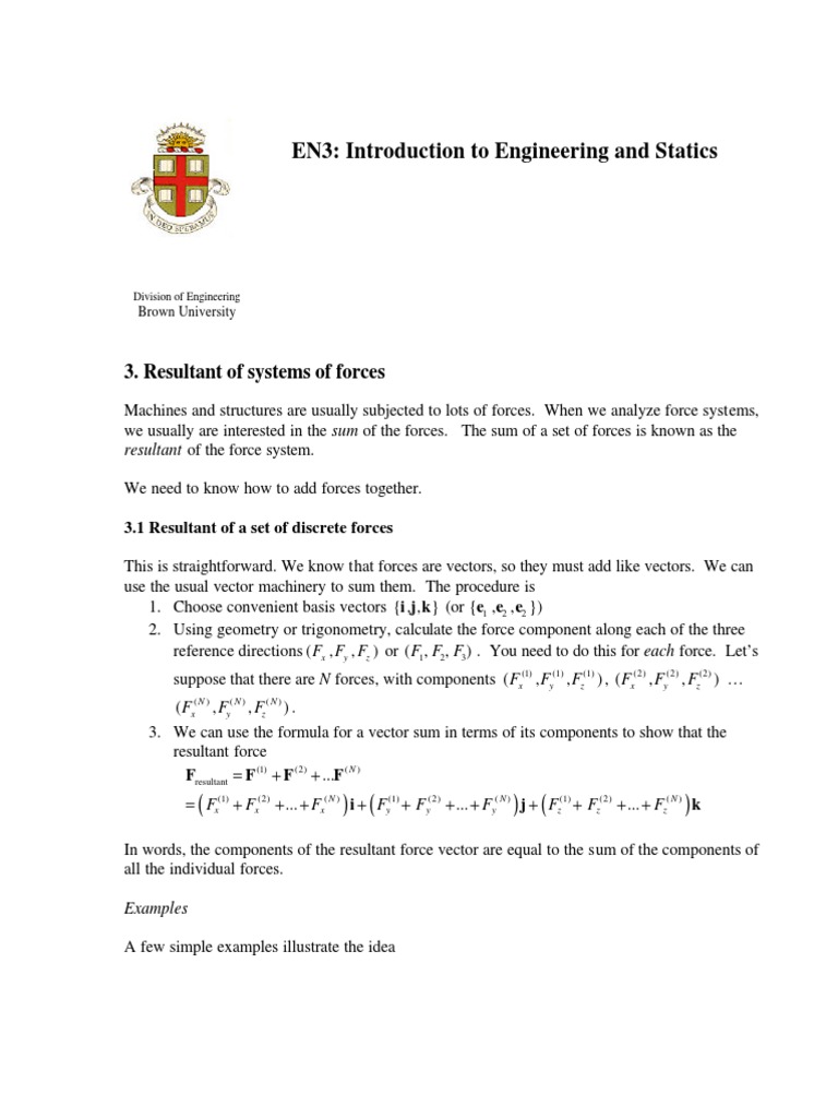 EN3: Introduction To Engineering and Statics: 3. Resultant of Systems ...
