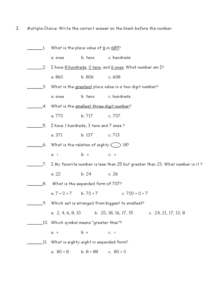 Math Quiz Grade 1 | PDF | Teaching Mathematics