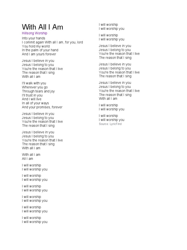 With All I Am Hillsong Meaning